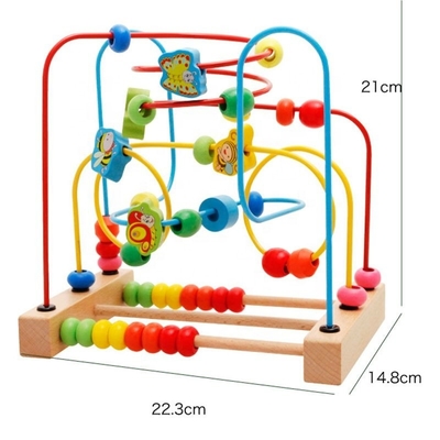 Wooden Early Educational Toys Circle First Bead Coaster Maze For Kids