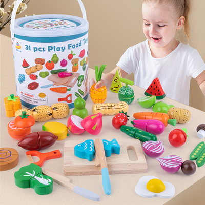 Household Simulation Fruit Wooden Toys Barreled Vegetables Cut Educational