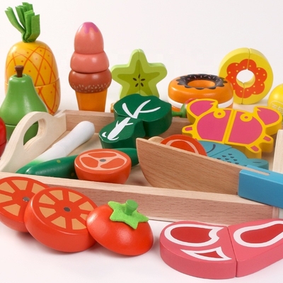 Simulation Wooden Cutting Fruit Vegetable Set For Kitchen