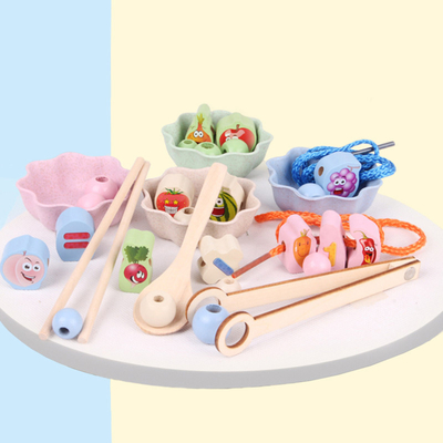 Montessori Wooden Toys Hands Brain Training Clip Beads Puzzle Math Game