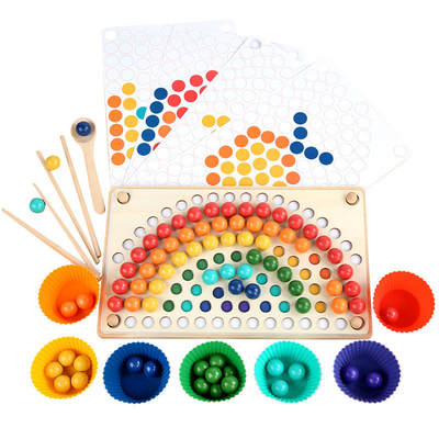 Wooden Nordic Rainbow Beads Game Puzzle Early Education Chopsticks Training