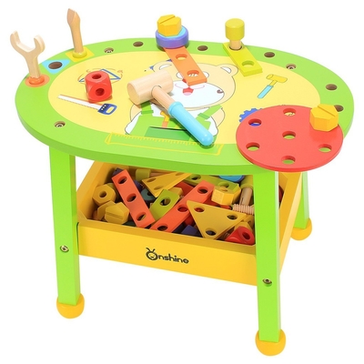 Children'S Wooden Cartoon Bear Tool Table Puzzle Wrench Screw Nut Assembly