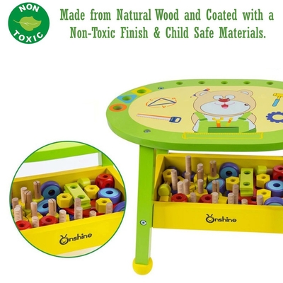 Children'S Wooden Cartoon Bear Tool Table Puzzle Wrench Screw Nut Assembly