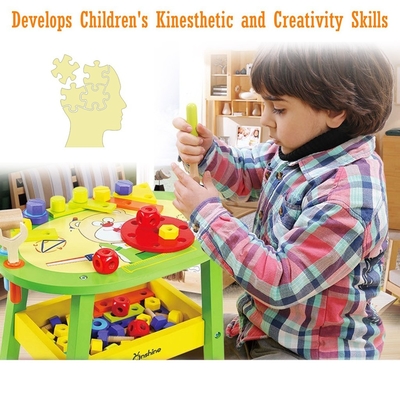 Children'S Wooden Cartoon Bear Tool Table Puzzle Wrench Screw Nut Assembly