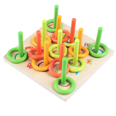 Children Wooden Block Ring Game Exercise Hand Eye Coordination