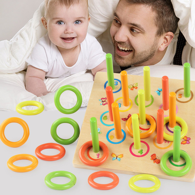 Children Wooden Block Ring Game Exercise Hand Eye Coordination