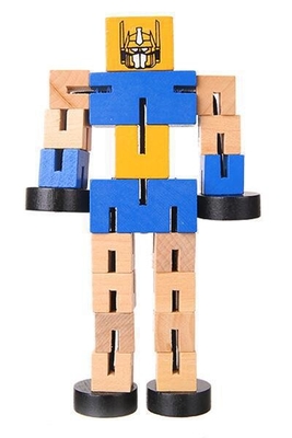 Children'S Toy Puzzle Deformed Wooden Robot Block Hand Play Model