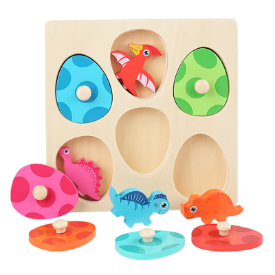 Wooden Dinosaur Egg Cartoon Animal Hand Grab Board Early Education