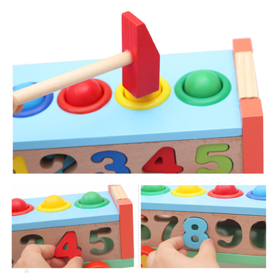 Wooden Knocking Blocks Pull Along Car Number Color Pairing Interactive
