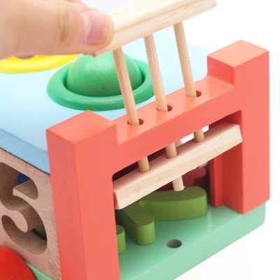 Wooden Knocking Blocks Pull Along Car Number Color Pairing Interactive