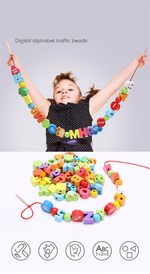 75Pcs Wooden Urban Traffic Number Letter Beaded Rope Game Stringing Threading