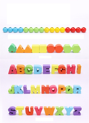75Pcs Wooden Urban Traffic Number Letter Beaded Rope Game Stringing Threading