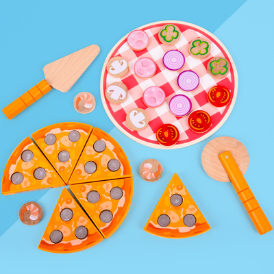 Food Cooking Simulation Wooden Pizza Toy Fruit Vegetable With Tableware