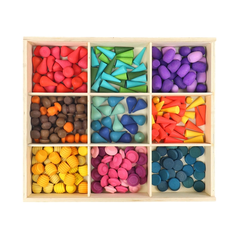 Wooden Rainbow Loose Parts Colorful Montessori For Preschool Baby